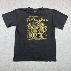 Vintage Y2K Nintendo Mario Bros Plumbing T Shirt Black Graphic Tee‎ Youth Large